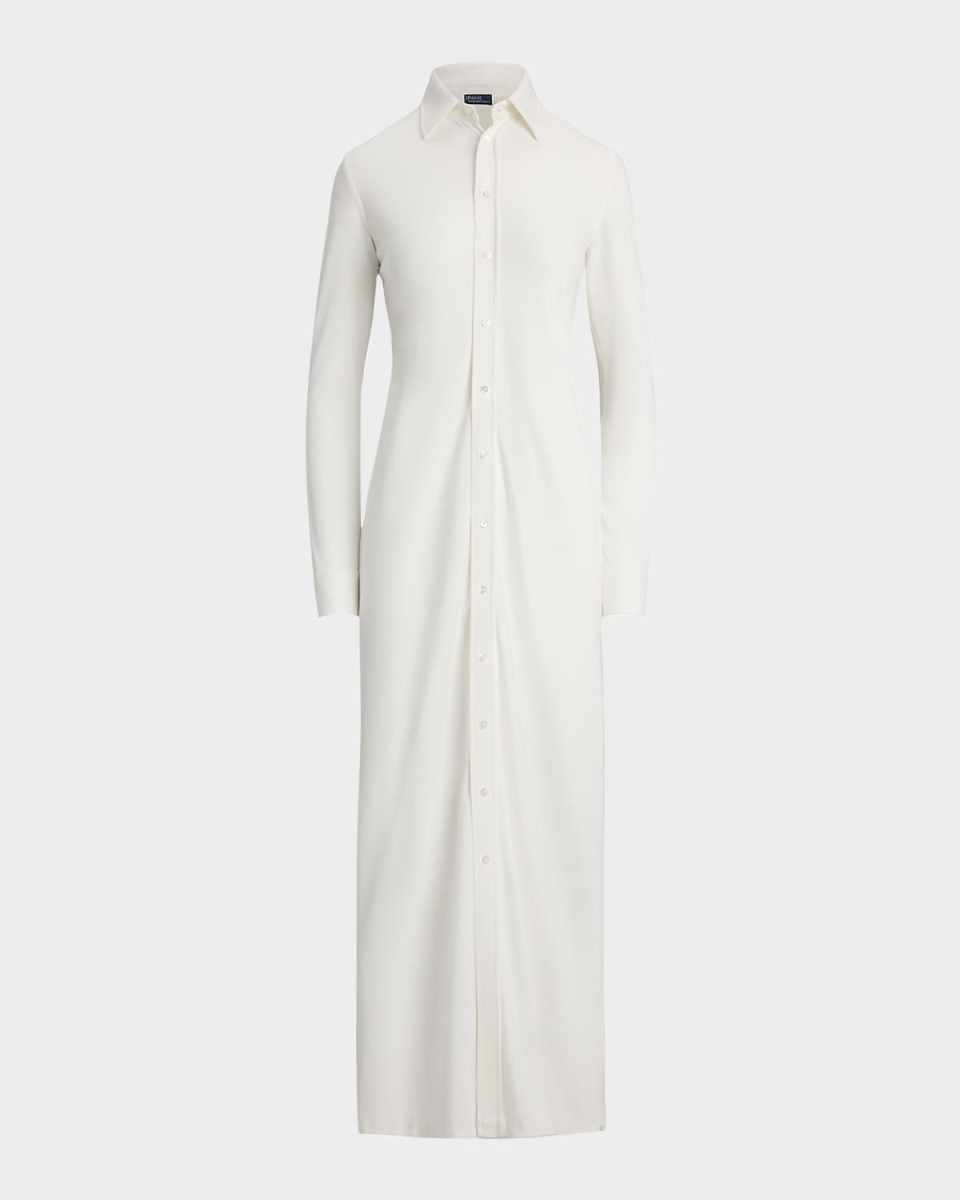 Buttoned Ponte Maxi Shirtdress